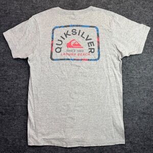 Quiksilver T-Shirt Mens Small Gray Laguna Beach Graphic Regular Fit Short Sleeve